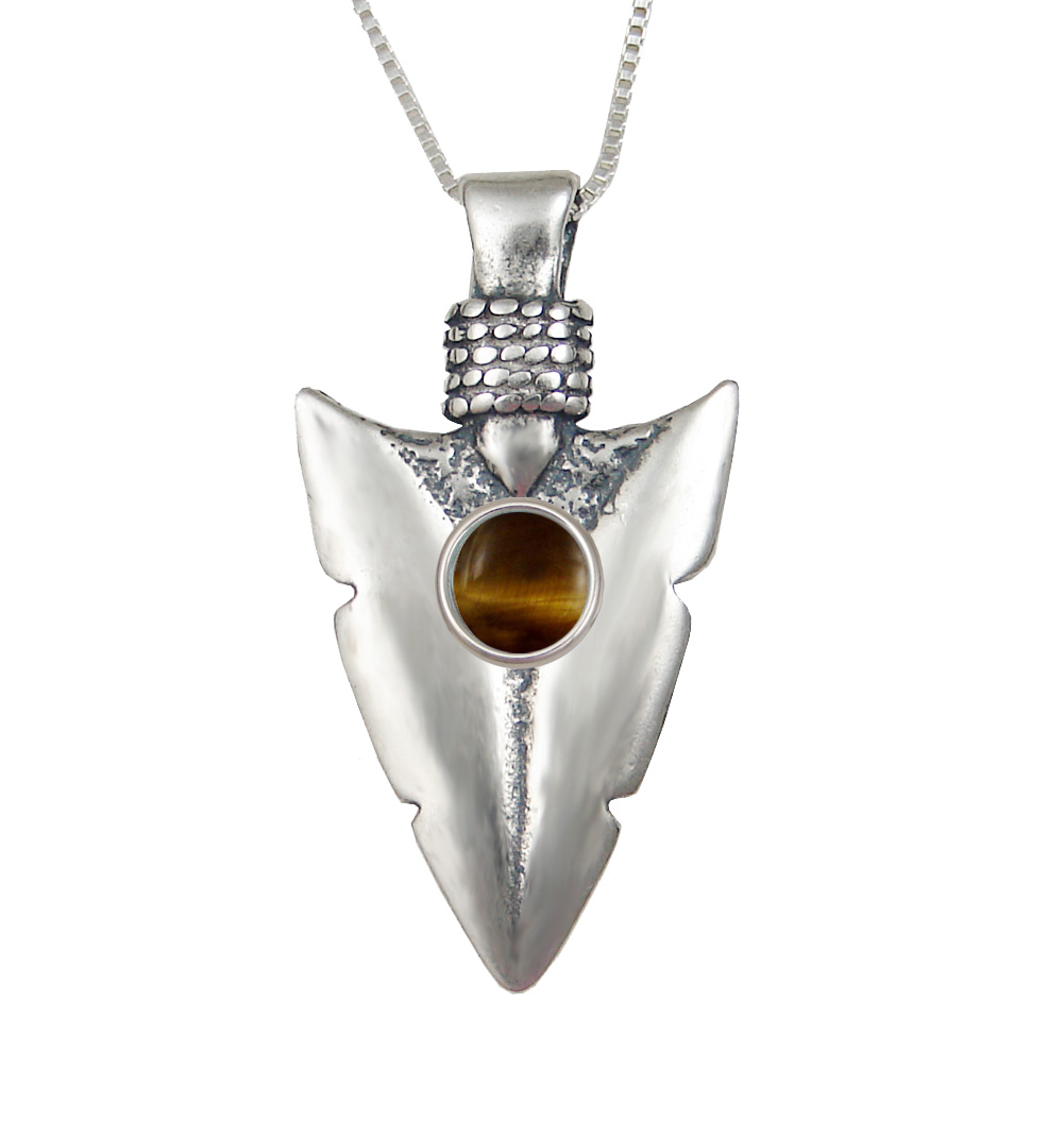 Sterling Silver Arrowhead of the Ancients Pendant With Tiger Eye